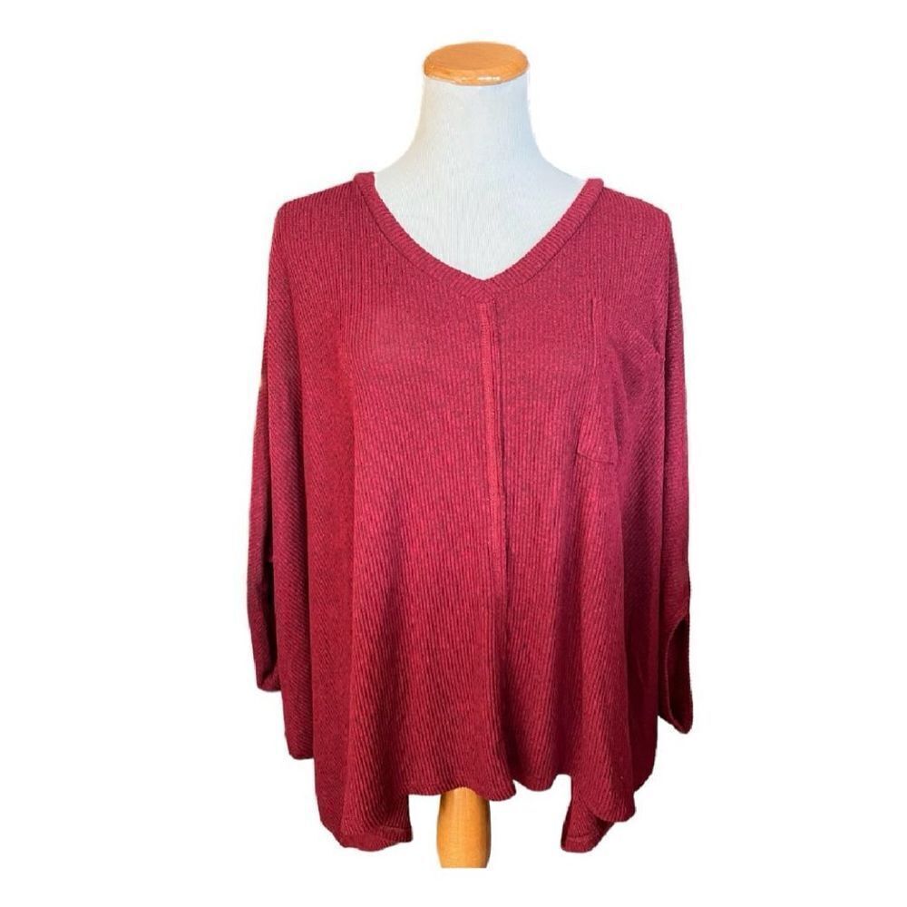 Womens Jodifl Burgundy Wine Oversized Thermal Waffle Knit Bat Wing Top - Sz M